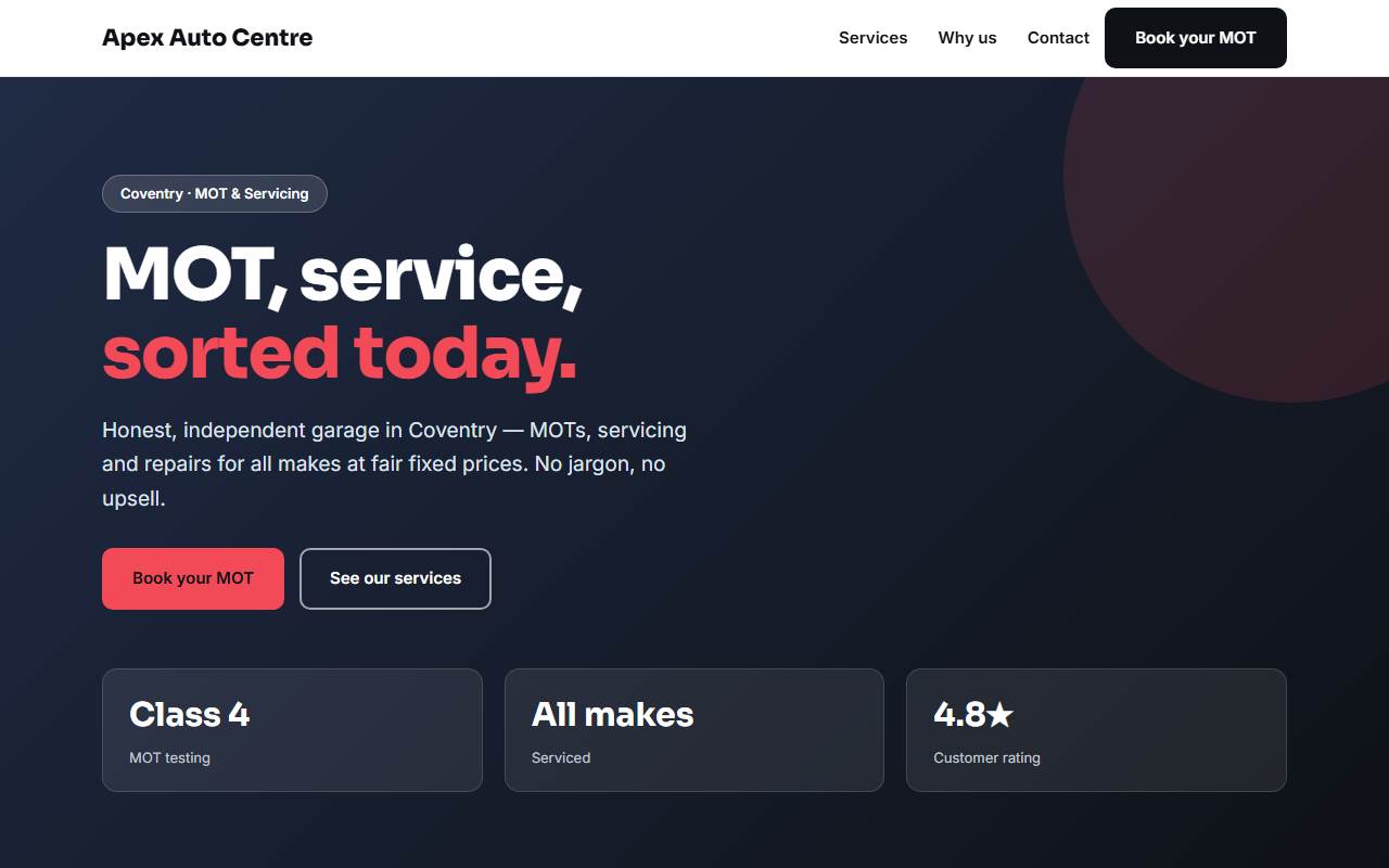 Auto Garage & MOT — Bold demo