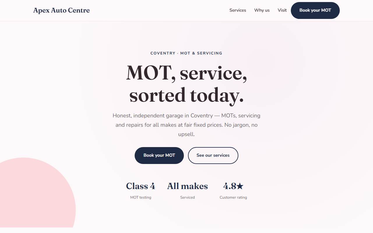 Auto Garage & MOT — Soft demo