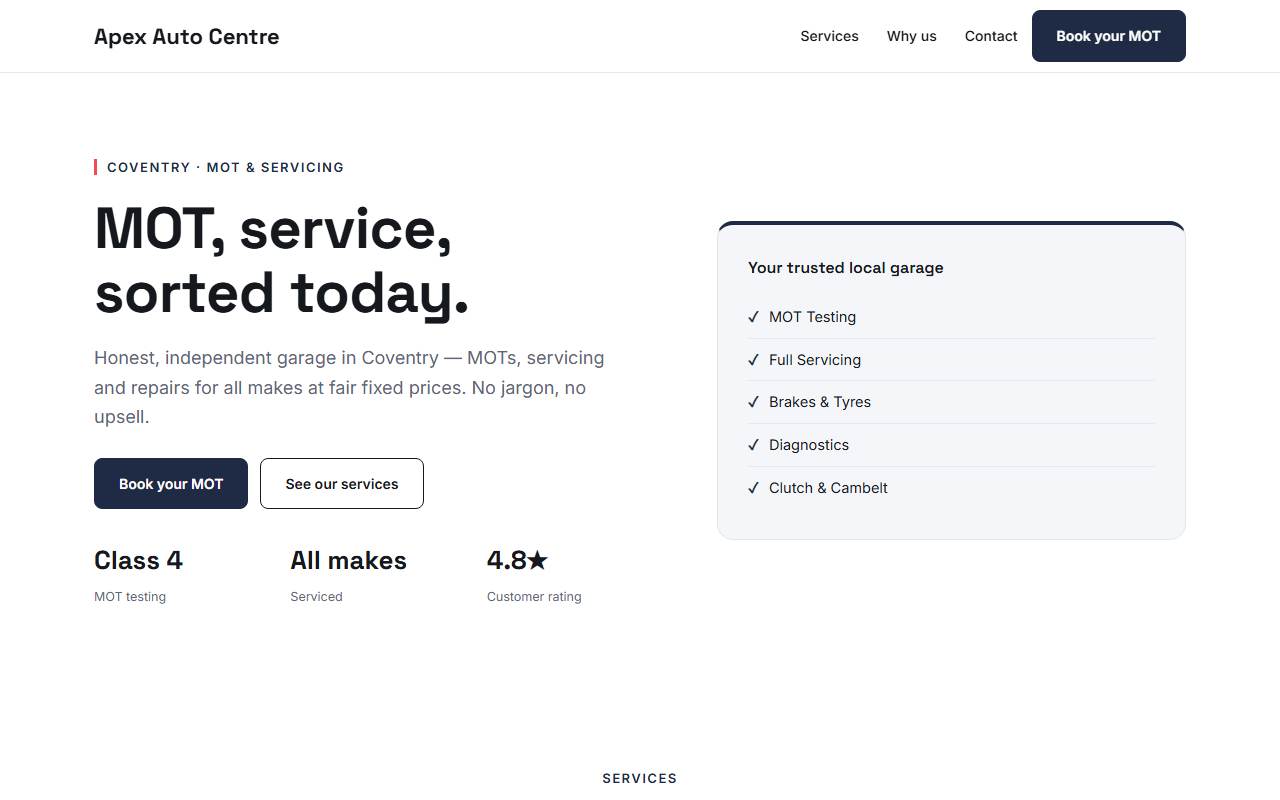 Auto Garage & MOT — Sharp demo