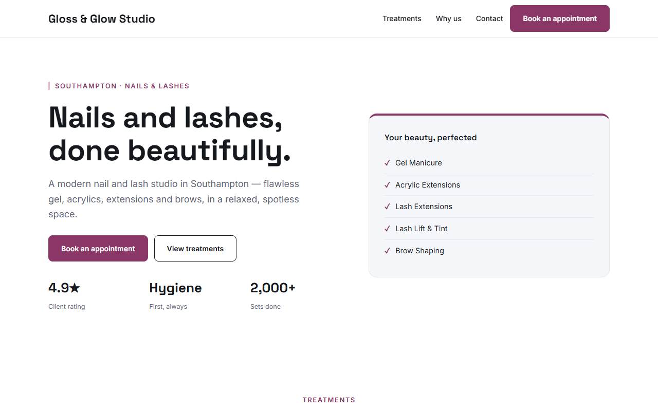 Nails & Lashes — Sharp demo